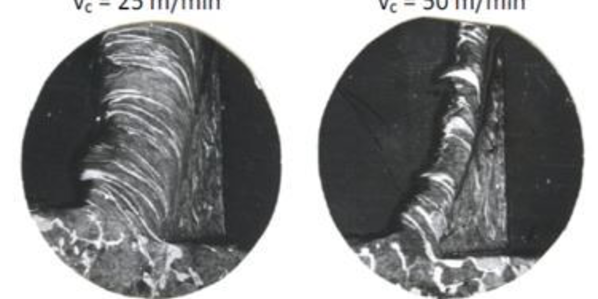 Figure 9: Examples of built-up edges and chips for different cutting speeds.