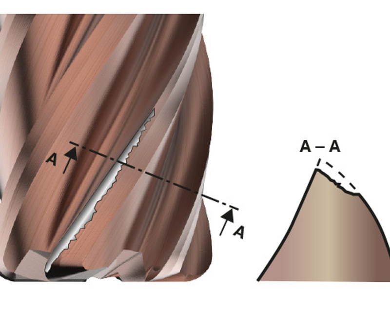 Example of uniformed flank wear on a solid carbide end mill