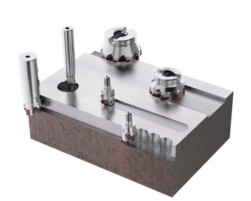 Examples of square shoulder applications with Double Turbo 11 indexable milling cutters