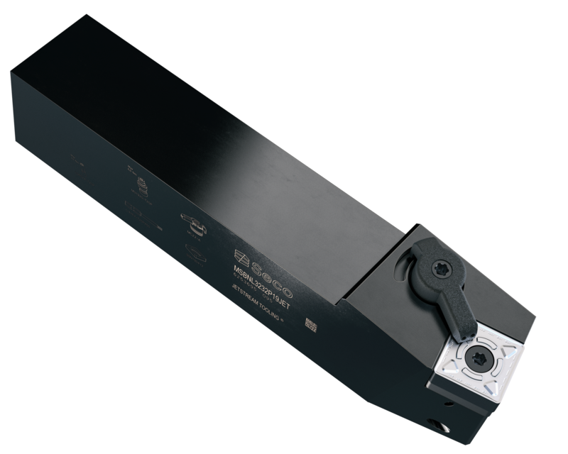 Additive manufactured coolant clamp positioned at a safe distance from the cutting edge