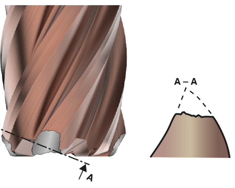 Example of a catastrophic fracture on a solid carbide end mill