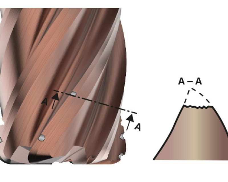 Example of non-uniformed chipping on a solid carbide end mill