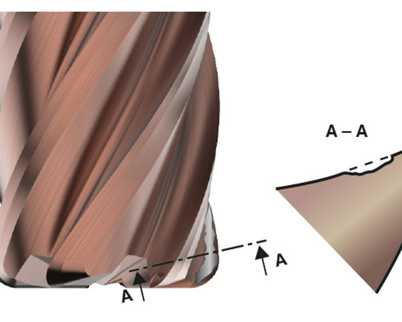 Example of crater wear on a solid carbide end mill