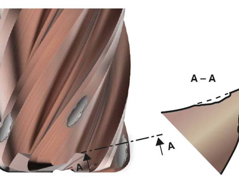 Example of flaking on a solid carbide end mill