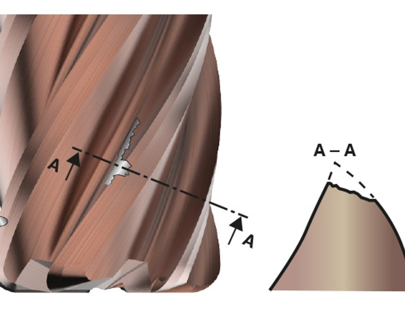Example of notch wear on a solid carbide end mill