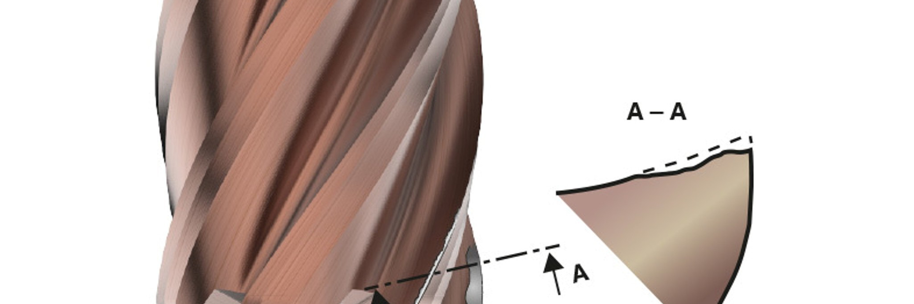整体硬质合金立铣刀上的阶梯面磨损示例